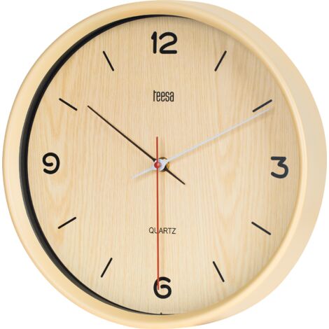 Reloj de pared clásico de cuarzo de 30 cm, color marrón claro.