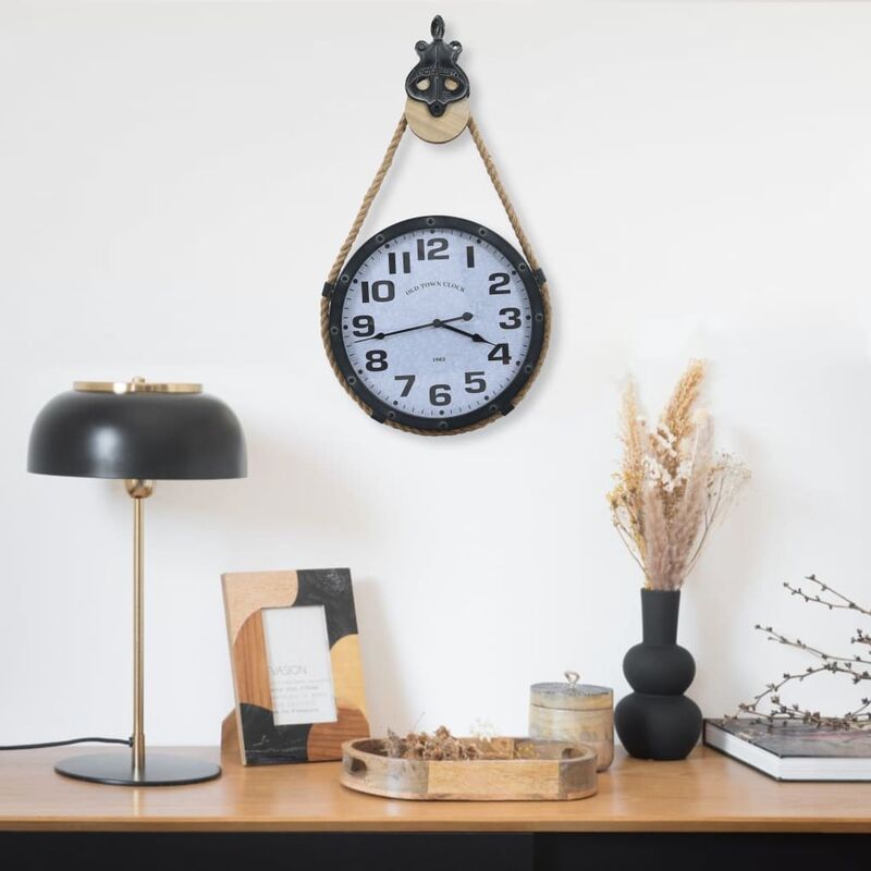 

Reloj de pared con cuerda hierro y MDF negro marrón 40x8x82 cm