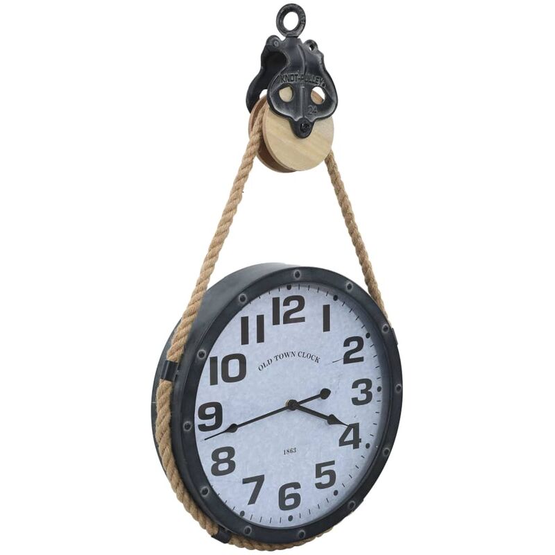 

vidaXL Reloj de pared con cuerda hierro y MDF negro marrón 40x8x82 cm - Negro