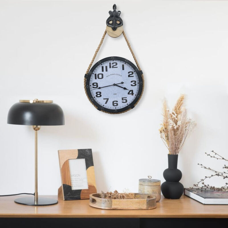 

Reloj de pared con cuerda hierro y MDF negro marron 44x8x79 cm