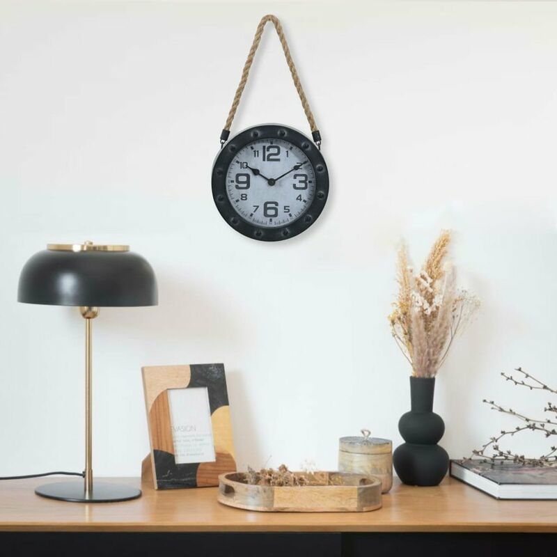 

Happyshopping - Reloj de pared con cuerda metal y MDF negro 20 cm