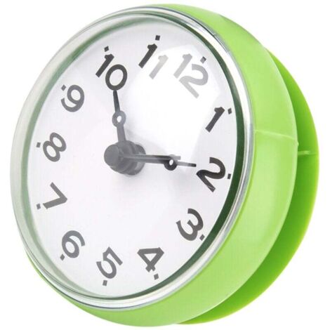 Reloj de pared con ventosa impermeable para ventana, espejo, bañera, ducha, accesorios de baño, color verde