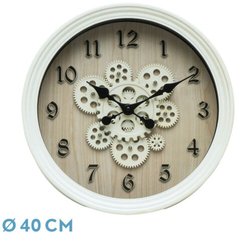 Reloj de pared CORIPE blanco haya 40x40x7 cm engranajes con movimiento