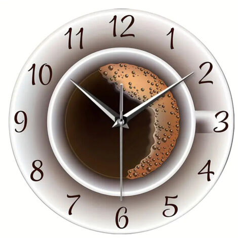 Reloj de pared de 30 cm, reloj de pared con diseño de café, reloj de pared de madera silencioso original para sala de estar, dormitorio, baño y cocina