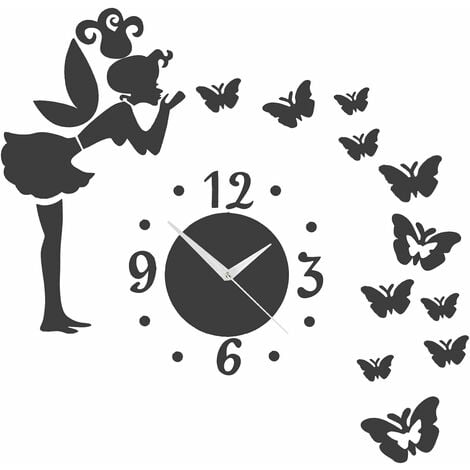 XINUY Reloj de pared de bricolaje, reloj de pared de mariposas de ángel Innovador adhesivo tridimensional Calcomanías de tira de pared Decoración de oficina y hogar