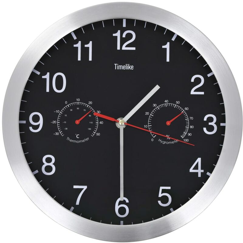 

Reloj de pared de cuarzo higrómetro y termómetro 30 cm negro - Negro