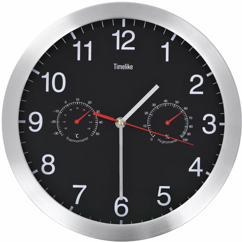 

Happyshopping - Reloj de pared de cuarzo higrometro y termometro 30 cm negro