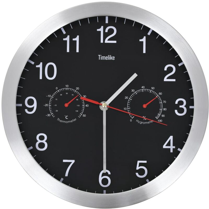 

Reloj de pared de cuarzo higrómetro y termómetro 30 cm negro