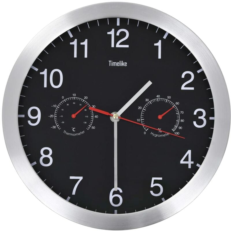 Reloj de pared de cuarzo higrómetro y termómetro 30 cm negro Vidaxl Negro