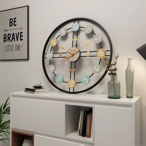 Reloj de pared de hierro forjado silencioso creativo Reloj de 40 cm Marco negro + Mano dorada FUIENKO