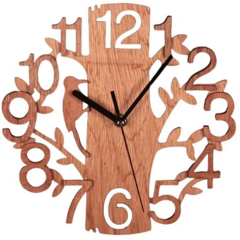 Reloj de pared de madera con forma de árbol, redondo, para colgar, funciona con pilas, para oficina, sala de estar, decoración del hogar, 1 unidad