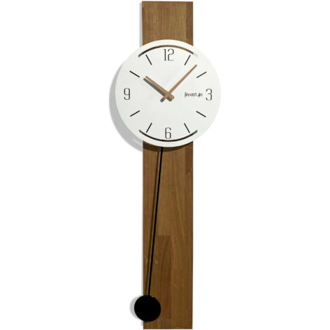 Reloj de pared de madera con péndulo, blanco natural.