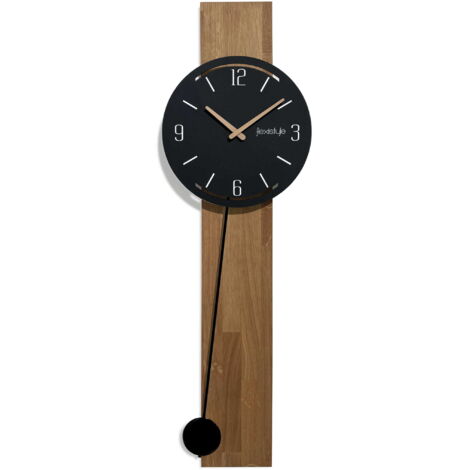Reloj de pared de madera con péndulo, color negro natural.