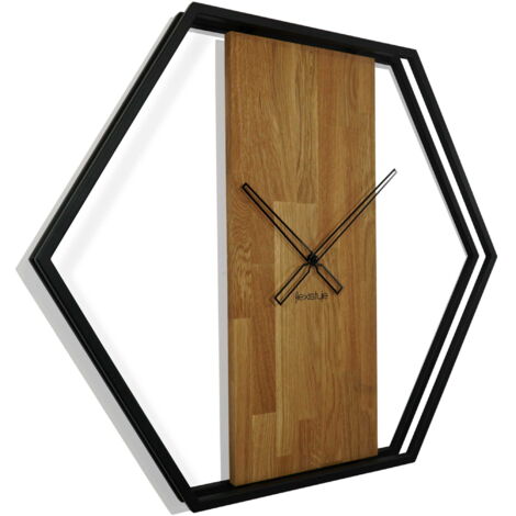 Reloj de pared de madera para salón LOFT HEXAGON 80 cm