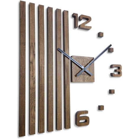 Reloj de pared de madera, roble marrón, lamas, 60 cm