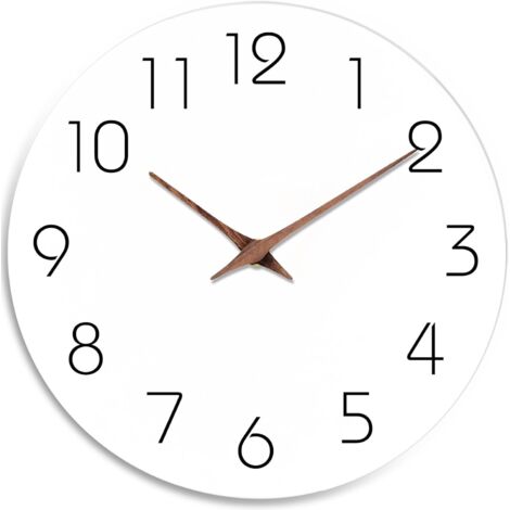 Reloj de pared de madera silencioso, sin tictac, funciona con pilas – Reloj de pared de madera blanco, moderno, sencillo, minimalista para cocina, hogar, baño, sala de estar.