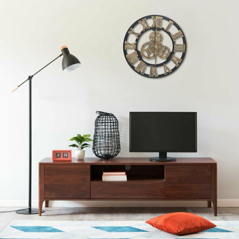 

Happyshopping - Reloj de pared de MDF negro y dorado 45 cm