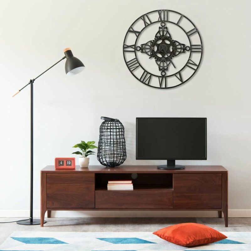 

Happyshopping - Reloj de pared de metal plateado 78 cm