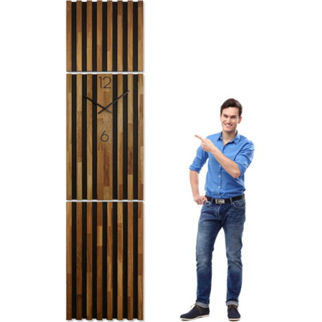 Reloj de pared de roble con listones, 250 x 58 cm