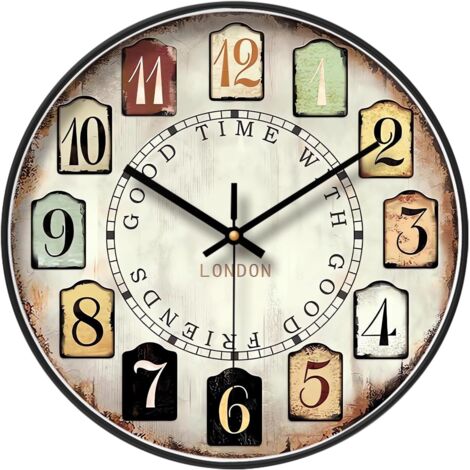 Reloj de pared decorativo vintage con grandes números arábigos, reloj de pared clásico retro, reloj de pared para sala de estar o dormitorio.