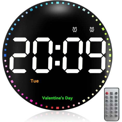 Reloj de pared digital, 25 cm, formato 12/24 h, 7 colores, brillo ajustable, temporizador con cuenta atrás, fecha y 2 alarmas. Ideal para salón o gimnasio.