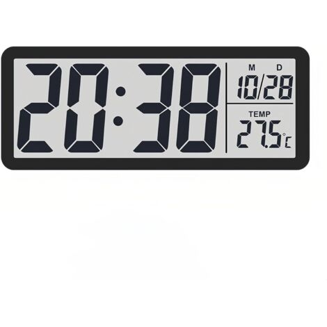 Reloj de pared digital LCD con visualización silenciosa de temperatura y fecha, formato 12/24 horas ℃/℉, interruptor para colgar o colocar sobre una superficie plana, dos opciones de colocación, ideal