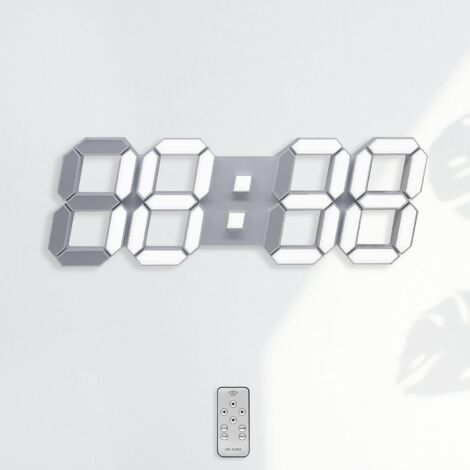 Reloj de pared digital LED 3D de 15 pulgadas - Reloj despertador luminoso para dormitorio, sala de estar - Reloj estético moderno grande con control remoto (luz blanca)