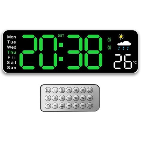 Reloj de pared digital LED con control remoto, temporizador de cuenta regresiva positiva, brillo ajustable, ideal para sala de estar, cocina, oficina o gimnasio (12 pulgadas, verde).