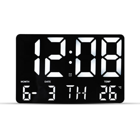 Reloj de pared digital LED multifunción de pantalla grande de 16 pulgadas, estilo nórdico sencillo, para sala de estar, carcasa negra, luz blanca.