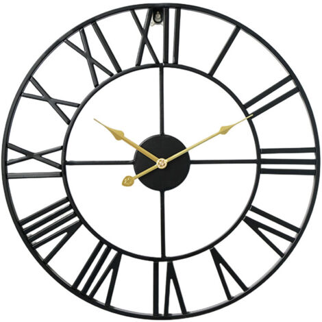 Reloj de pared digital silencioso de estilo europeo, de diseño clásico, con manecillas negras y doradas, fabricado en hierro forjado. Decoración sencilla y retro para el salón.