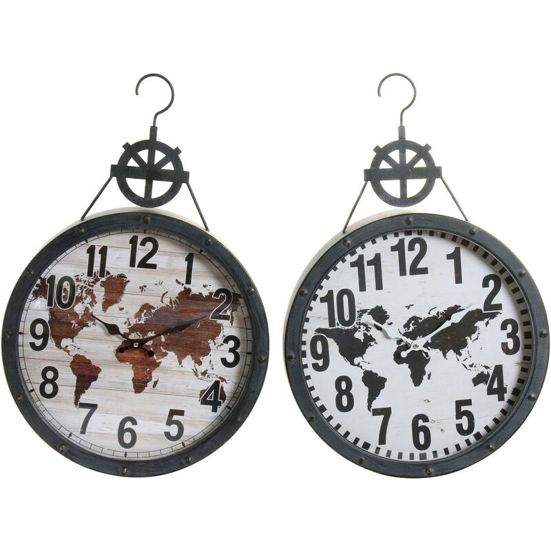 

Reloj de Pared DKD Home Decor Blanco Marrón Negro Cristal Hierro Mapamundi (2 pcs) (40.5 x 7 x 62 cm)