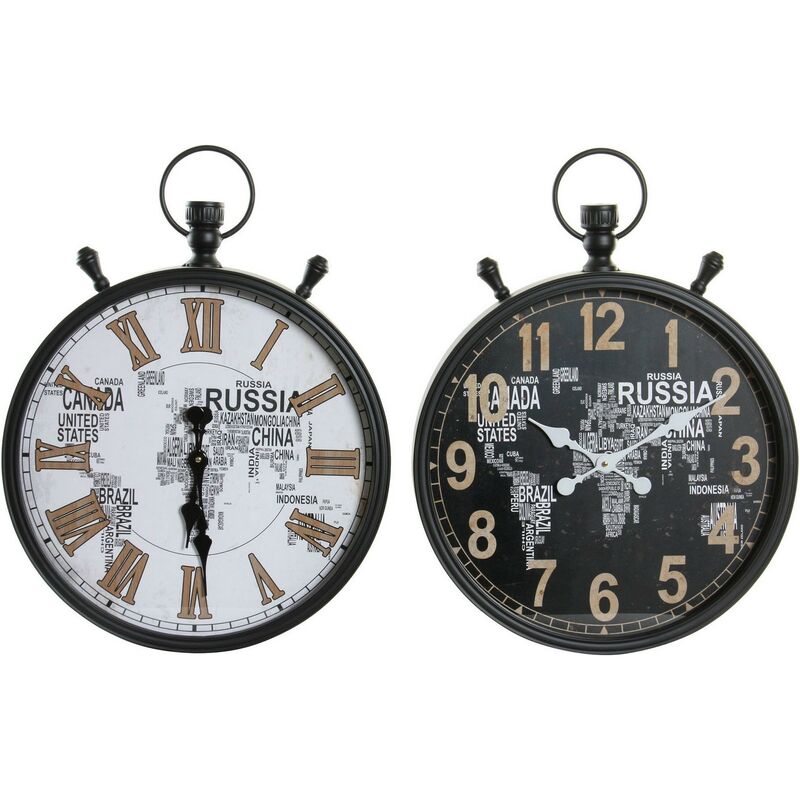 

Reloj de Pared DKD Home Decor Blanco Negro Cristal Hierro Mapamundi (2 pcs) (50 x 10 x 66 cm)