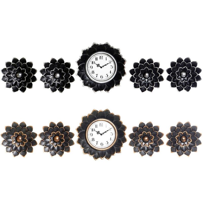 

Reloj de Pared DKD Home Decor Flores Negro Cristal Polipropileno Dorado Plateado (5 pcs) (2 pcs) (35 x 5 x 35 cm)