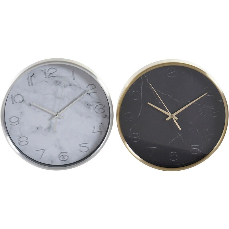 

Reloj de Pared DKD Home Decor Mármol Blanco Negro Aluminio Cristal Plateado (2 pcs) (25 x 4 x 25 cm)