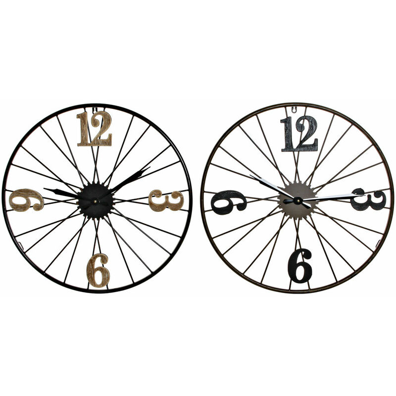 

Reloj de Pared DKD Home Decor Negro Metal Madera MDF (2 pcs) (60 x 4 x 60 cm)