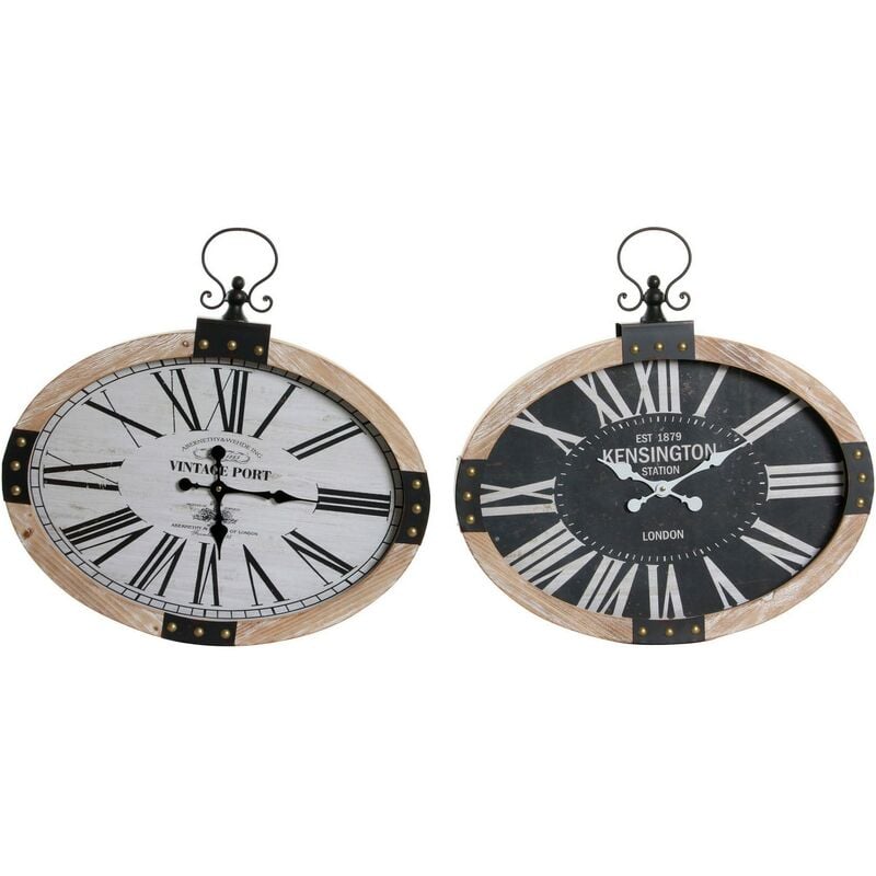 

Reloj de Pared DKD Home Decor Ovalado Negro Beige Hierro Madera MDF (2 pcs) (58 x 6.5 x 58 cm)