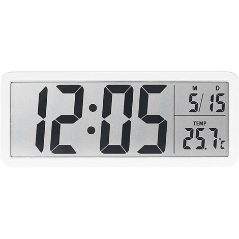 Reloj de pared electrónico LCD con interruptor ℃/℉, temperatura, fecha, modo silencioso, visualización de 12/24 horas, 2 opciones de colocación, fácil de usar para dormitorio, decoración del hogar.