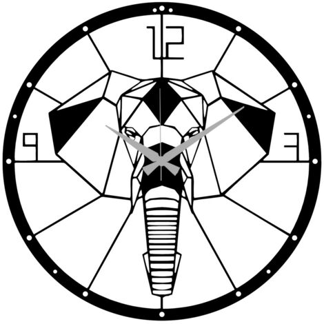 Reloj de Pared  Elefante, Metal, Negro, 50x0,15x50 cm