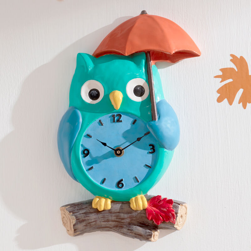 

Reloj de pared en madera azul con forma de búho de Fantasy Fields TD-12631A