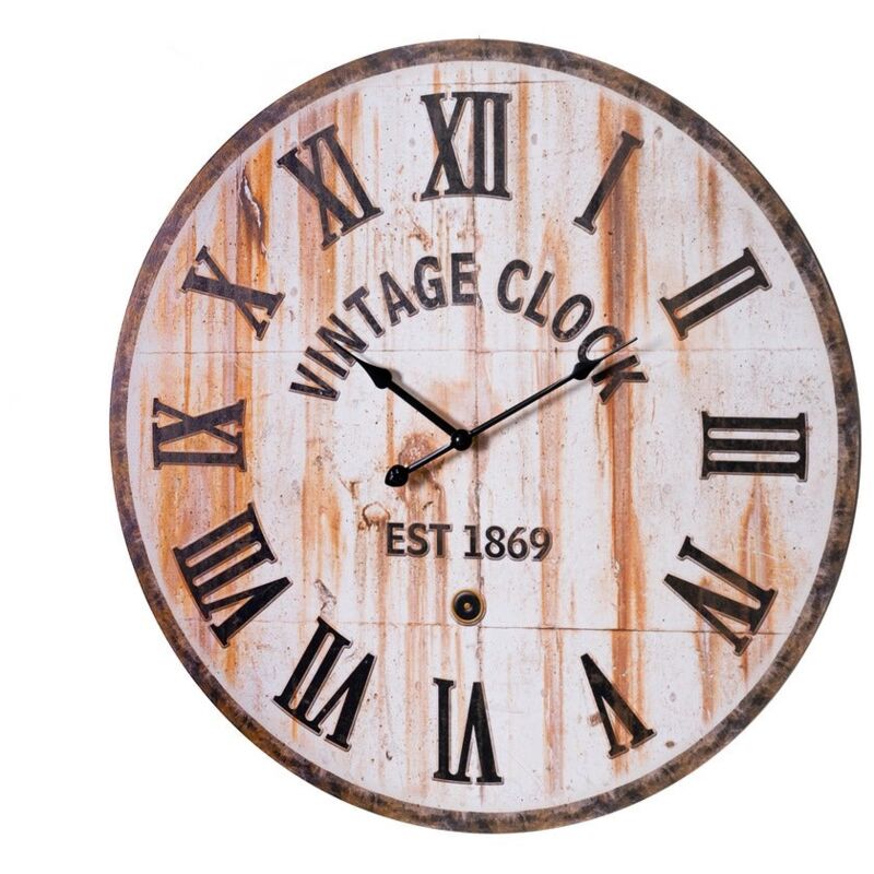 

Reloj de pared envejecido vintage marrón de MDF, de ø 60 cm