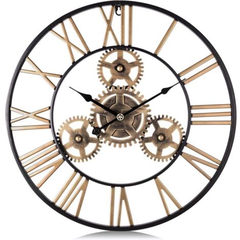 Reloj de pared gigante de metal de 50 cm, 1 pieza, engranajes dorados industriales, reloj de pared silencioso, números romanos, decoración para sala de estar y bar