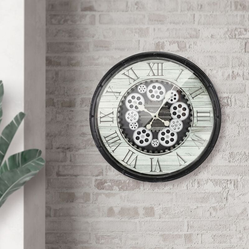 

Reloj de pared grande con números Romanos madera mdf negro silencioso Ø 48cm
