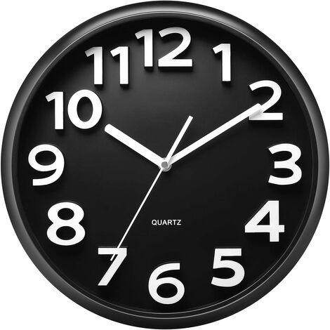 Reloj de pared grande de 33 cm, relojes decorativos de cuarzo silenciosos, estilo moderno, ideal para cocina, sala de estar, dormitorio, oficina. Gran pantalla 3D, funciona con pilas (verde) negro 33