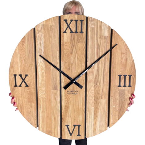 Reloj de pared grande de madera maciza de roble, 80 cm