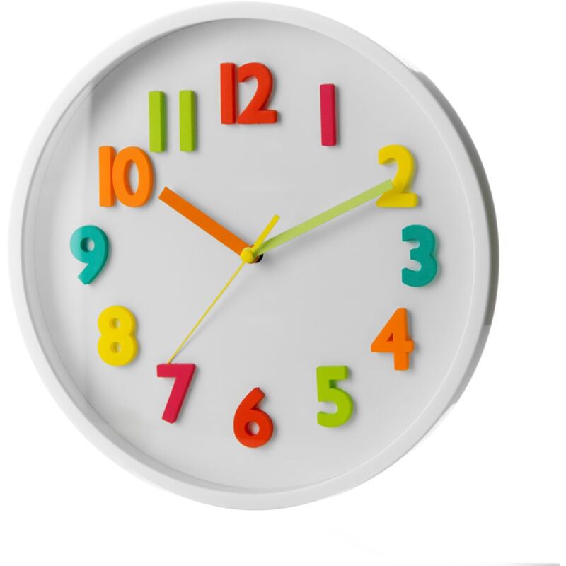 

Reloj de pared infantil blanco de plástico de 25 cm