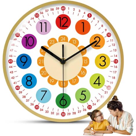 Reloj de pared infantil, calendario de aprendizaje y enseñanza temprana, reloj de colores para el aula y el hogar.
