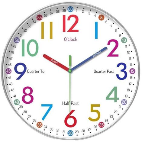 Reloj de pared infantil grande KZQ de 25 cm, diseño moderno con movimiento de cuarzo silencioso que no hace tictac, reloj de pared para sala de estar, cocina, oficina, dormitorio
