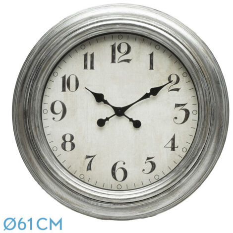 Reloj De Pared Iniko Plata 61d Agujas Retro Gran Tamaño