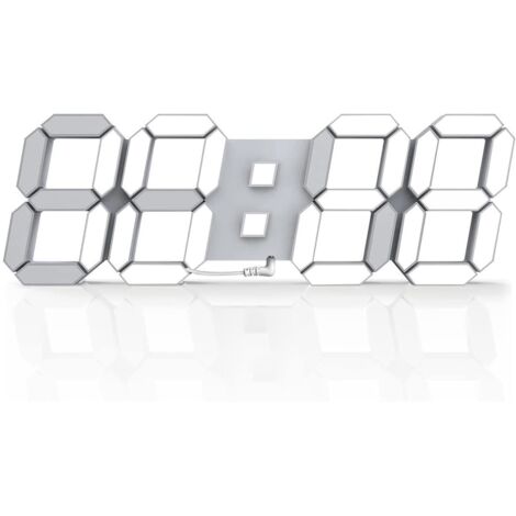 Reloj de pared LED 3D, despertador digital, reloj de mesa, control remoto, atenuación automática, silencioso, luz fría, cableado eléctrico (blanco)
