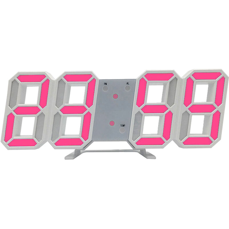 

Reloj de pared LED 3D, reloj despertador de pantalla grande con bloqueo de mesa digital multifuncional,Concha blanca y luz rosada